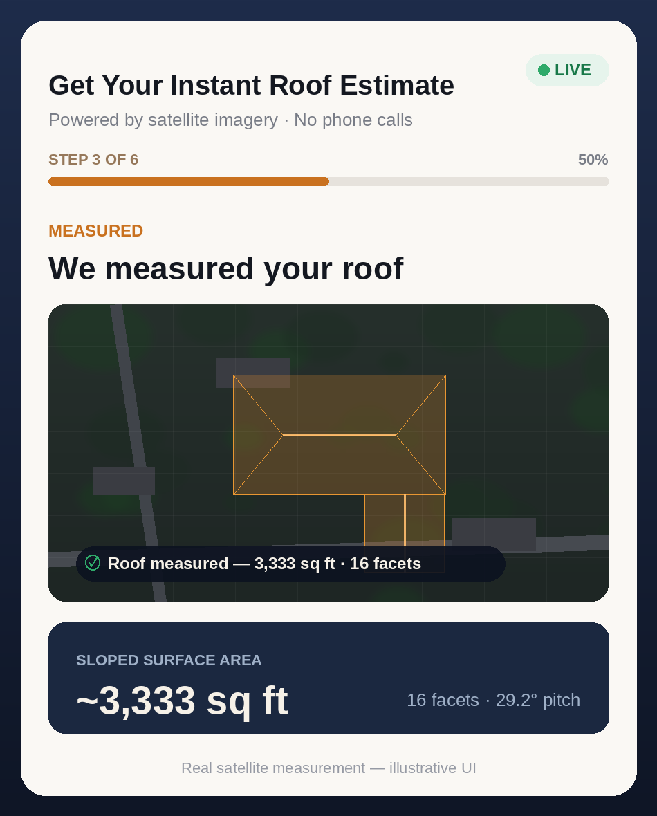 Satellite instant-quote tool measuring a roof